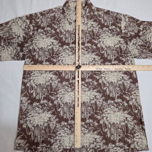 TORI RICHARD HAWAIIAN CAMP SHIRT COTTON BROWN CREAM WOODBLOCK STYLE MENS MEDIUM - Picture 5 of 5